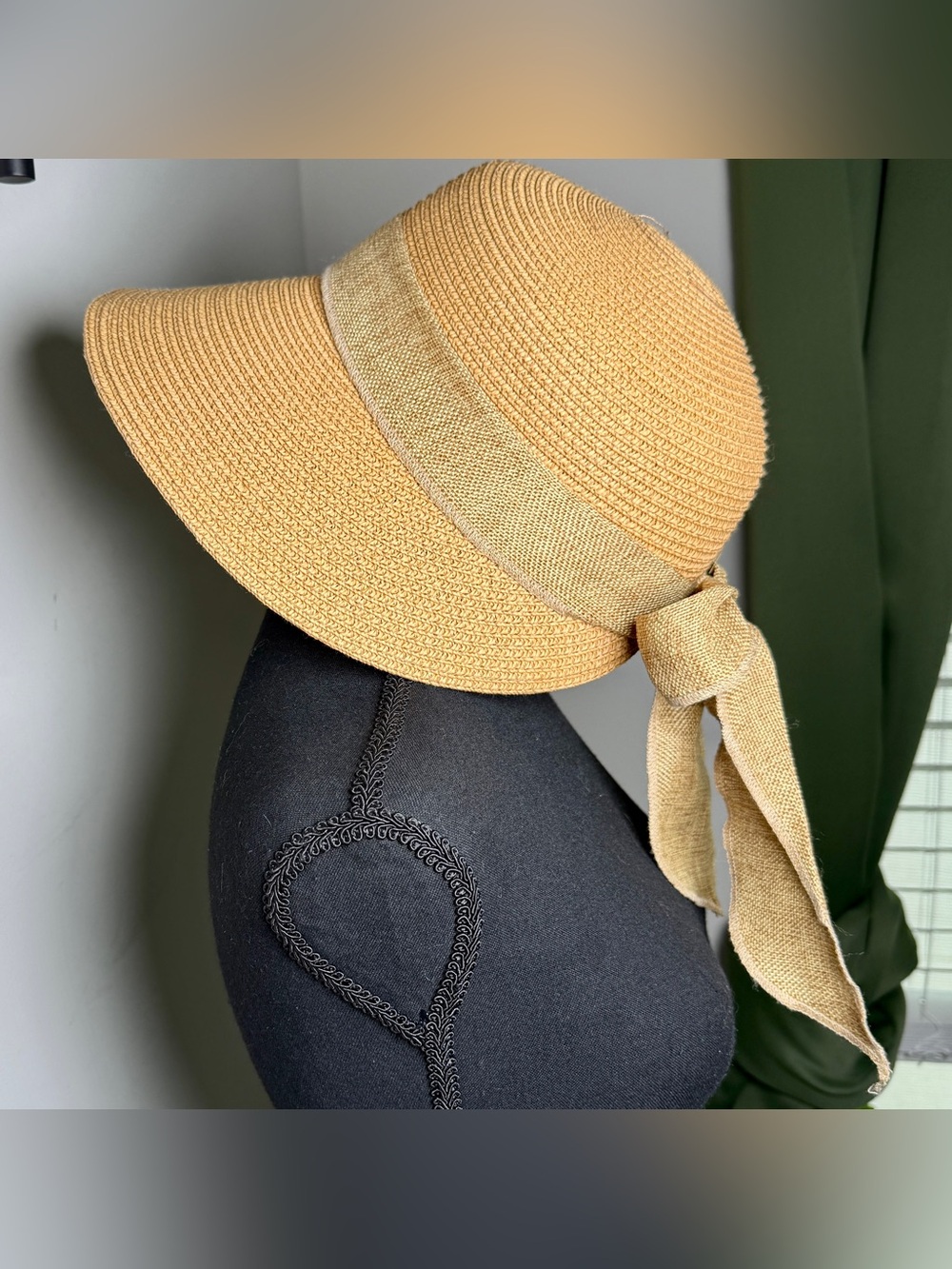 Wide Brim Paper Sun Hat Oversized Burlap Bow Floppy Beach Coastal Grandma Summer - Picture 3 of 8